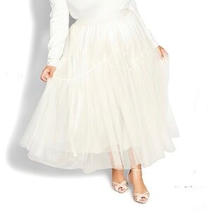 City Chic Luna Dotted Tulle Elastic Waist Lined Skirt Pearl Color XXS=12